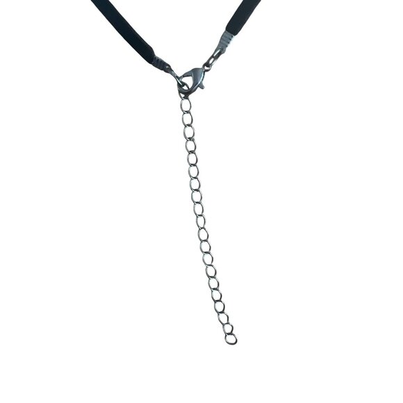 Black Faux Leather Choker Necklace Bow Teardrop Crystal Pendant Gunmetal Adj - Picture 4 of 4